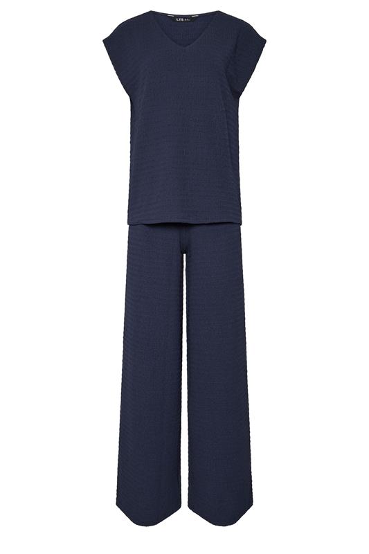 LTS Tall Women's Set Navy Blue Textured Top & Wide Leg Trousers | Long Tall Sally 5
