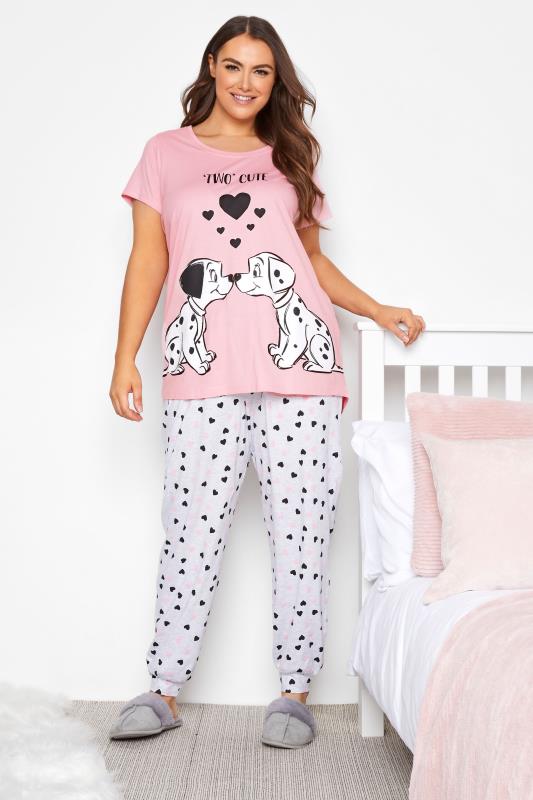 Plus Size  DISNEY Pink Dalmatian Heart Print Pyjama Set