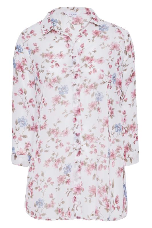 Curve White & Pink Floral Button Through Shirt 6