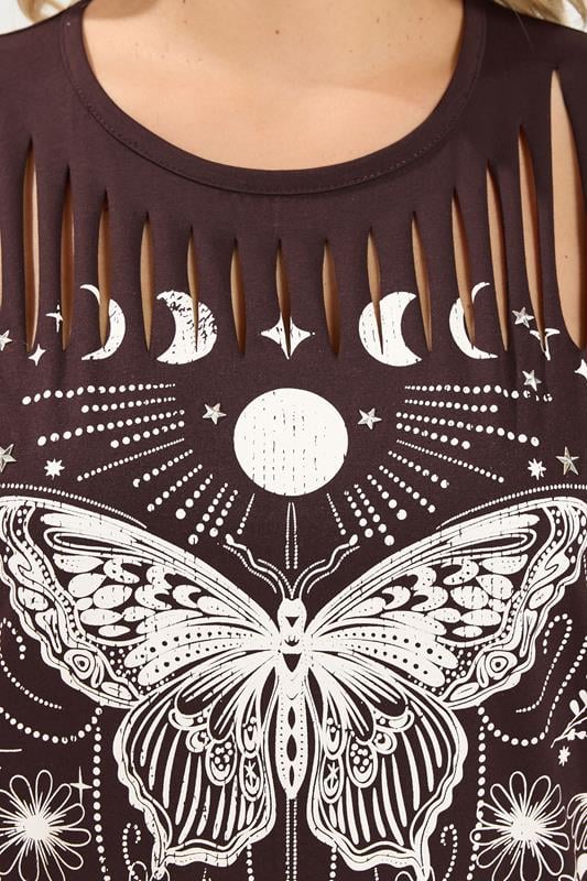 YOURS Plus Size Brown 'Mystic Soul' Laser Cut Slogan T-Shirt | Yours Clothing 4
