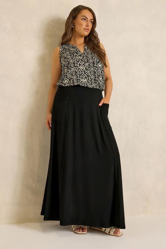 EVANS Plus Size Black Stretch Jersey Midaxi Skirt | Evans 1