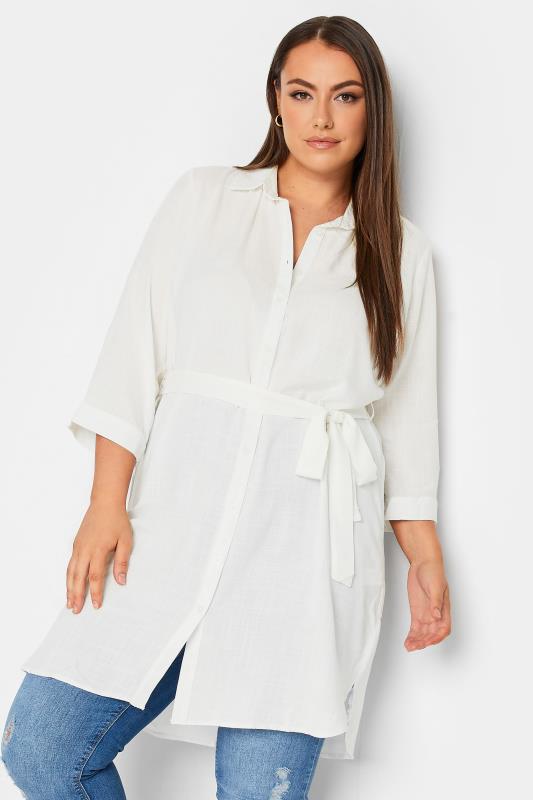 YOURS Plus Size White Tie Waist Tunic Shirt | Yours Clothing 1
