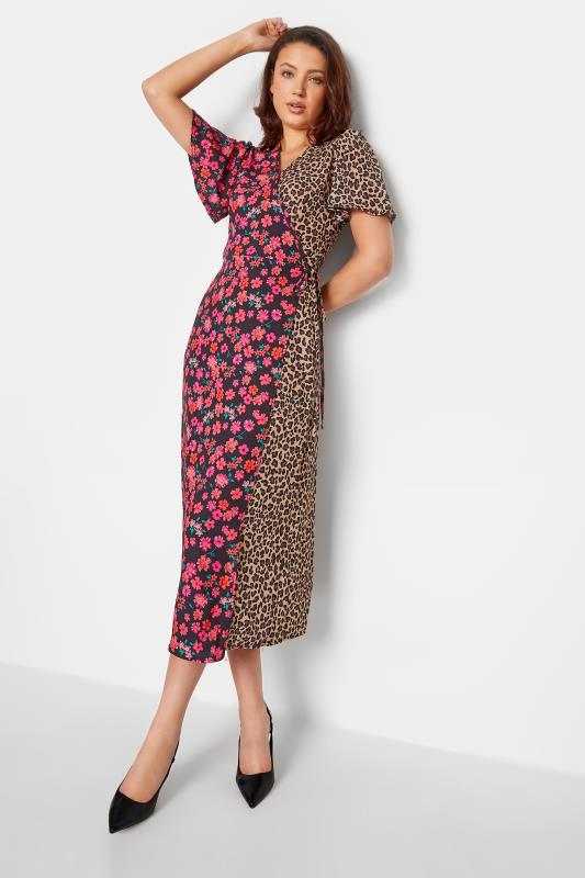 Tall  LTS Tall Black Contrast Leopard Floral Wrap Dress