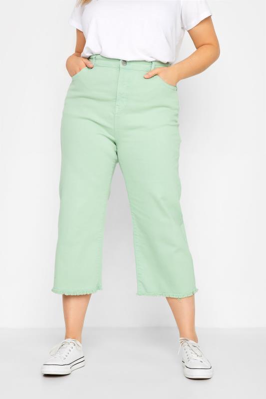 Plus Size Sage Green Stretch Wide Leg Cropped Jeans | Yours Clothing 2