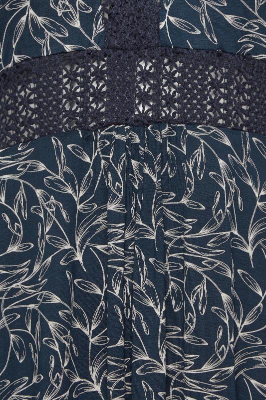 YOURS Plus Size Navy Blue Leaf Print Lace Detail Dress | Yours Clothing 5