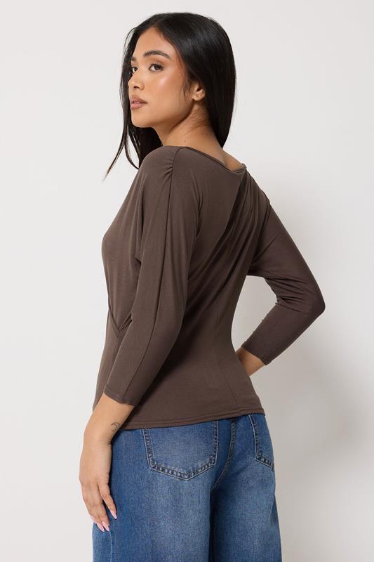 PixieGirl Petite Women's Chocolate Brown Wrap Top | PixieGirl 5
