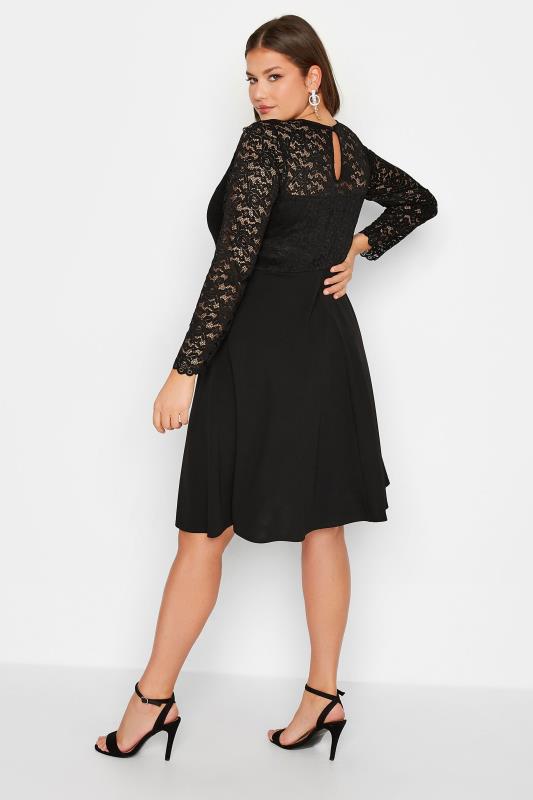  YOURS LONDON Plus Size Black Lace Plunge Skater Dress | Yours Clothing 3