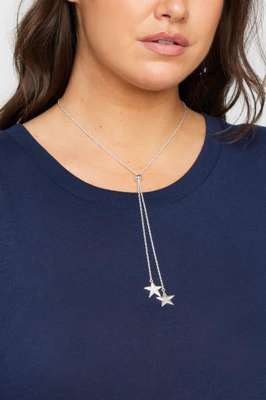  Silver Tone Star Pendant Lariat Necklace