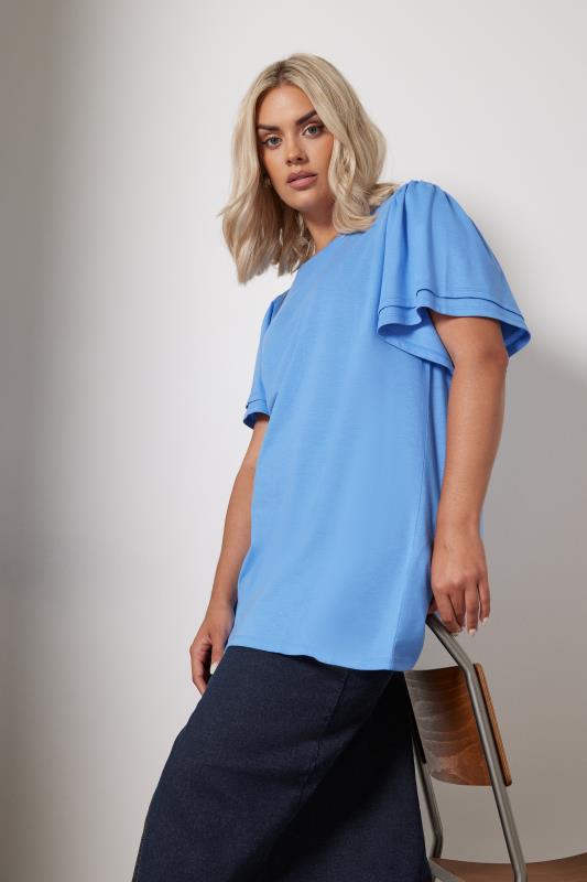 Plus Size  YOURS Curve Blue Double Angel Sleeve T-Shirt