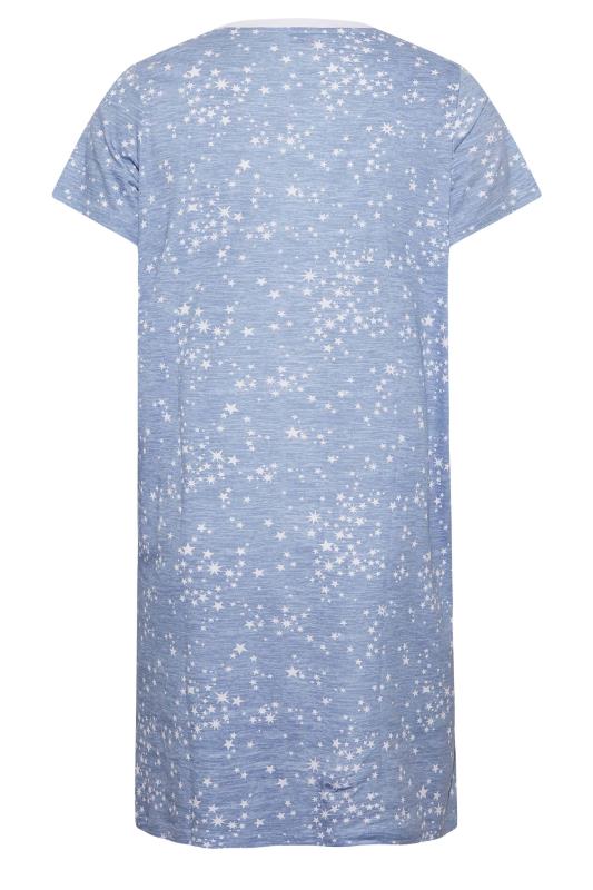 Curve Blue & White Star Print Placket Nightdress | Yours Clothing 6