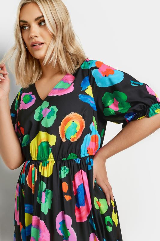 YOURS Plus Size Black Rainbow Leopard Print Midi Dress | Yours Clothing 5