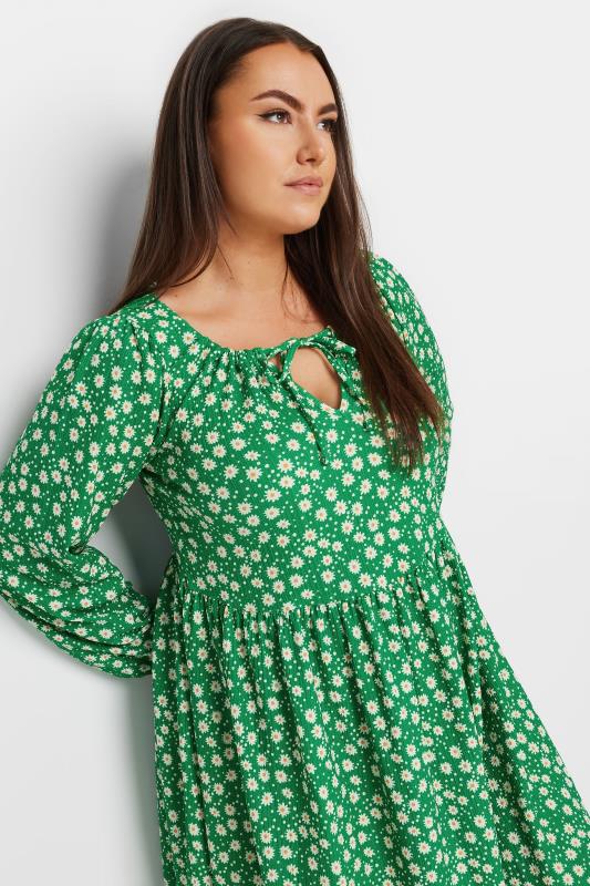 YOURS Plus Size Green Daisy Print Textured Midi Dress | Yours Clothing 4