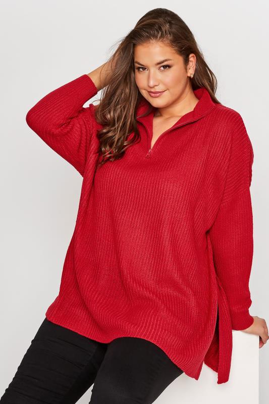 Plus Size Red Zip Neck Jumper | Yours Clothing 3