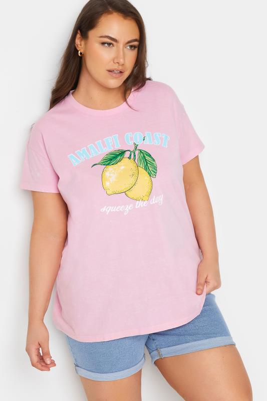 Plus Size  YOURS Curve Pink 'Amalfi Coast' Slogan T-Shirt