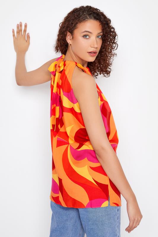 LTS Tall Women's Bright Orange Swirl Print Halter Neck Top | Long Tall Sally  3