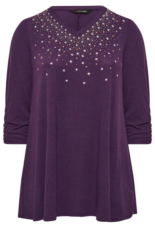 Plus Size Purple Star Stud Embellished Swing Top | Yours Clothing 6