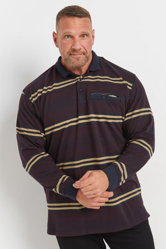 KAM Navy Long Sleeve Rugby Striped Polo Shirt | BadRhino 1