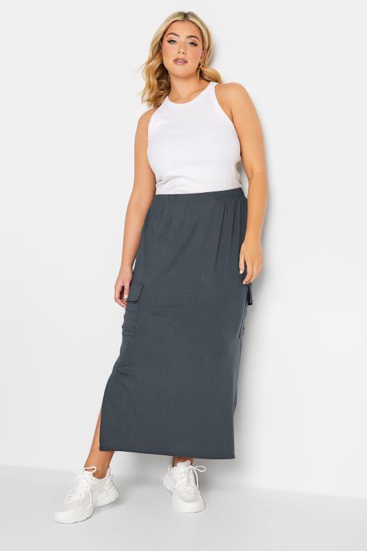 Yours Curve Plus Size Navy Blue Maxi Cargo Skirt | Yours Clothing  2