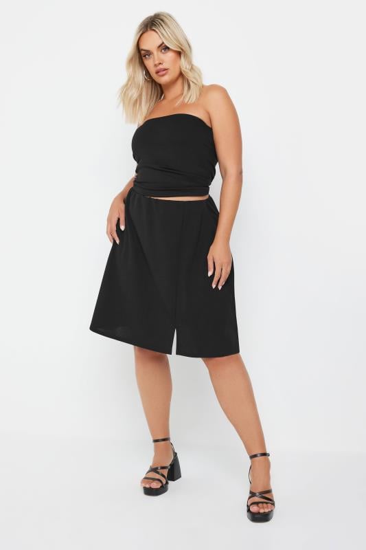 YOURS Plus Size Black Side Split Mini Skirt | Yours Clothing  2