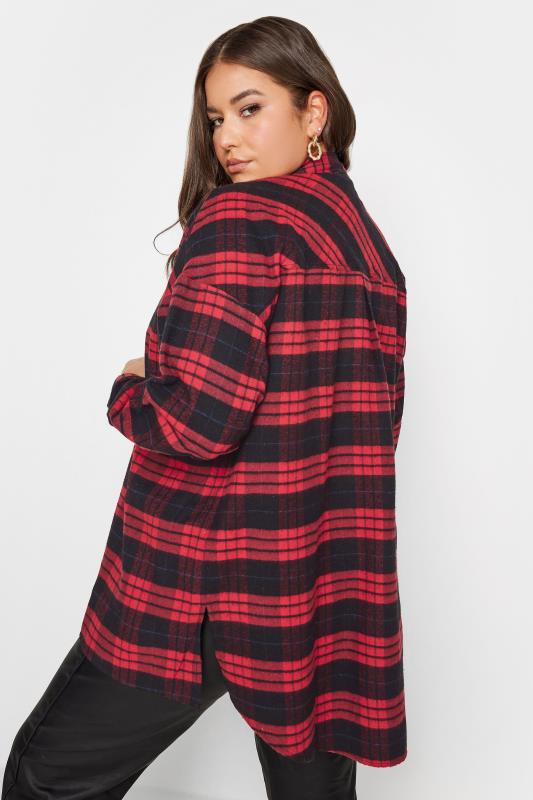 YOURS Curve Red Check Brushed Oversized Boyfriend Shirt 5