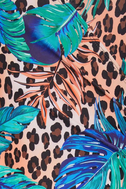 LTS Tall Womens Blue & Brown Tropical Leopard Print Wrap Swimsuit | Long Tall Sally 6