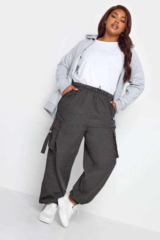 YOURS Plus Size Grey Cargo Parachute Trouser | Yours Clothing 2