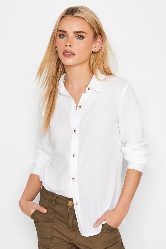 Petite White Linen Blend Shirt  | PixieGirl 4