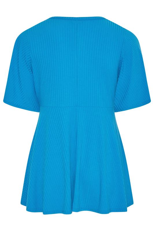 LIMITED COLLECTION Curve Blue Keyhole Ribbed Peplum Top 8
