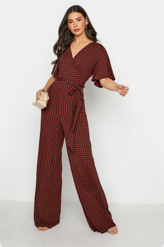 LTS Tall Rust Orange Dogtooth Check Jumpsuit 2