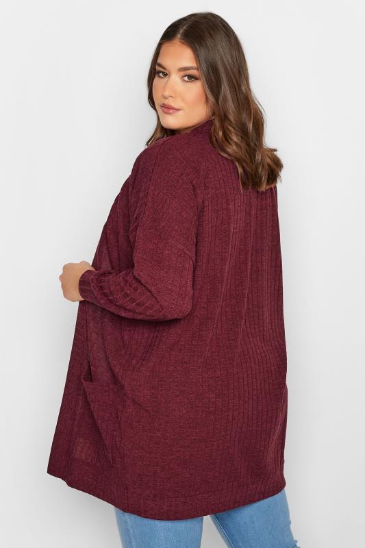 YOURS Plus Size Burgundy Red Ribbed Pocket Cardigan | Yours Clothing 3