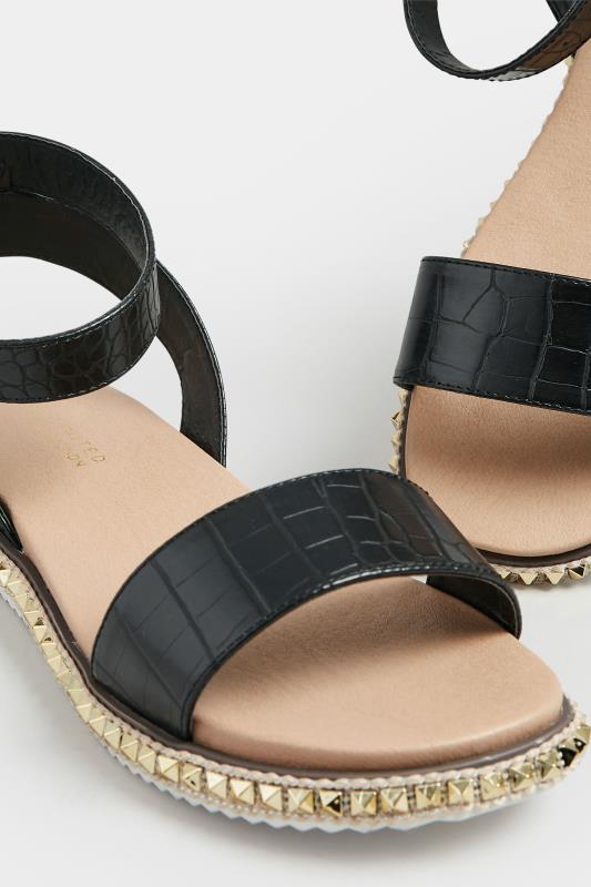 Black Croc Faux Leather Studded Sandals In Extra Wide EEE Fit | Yours Clothing 5