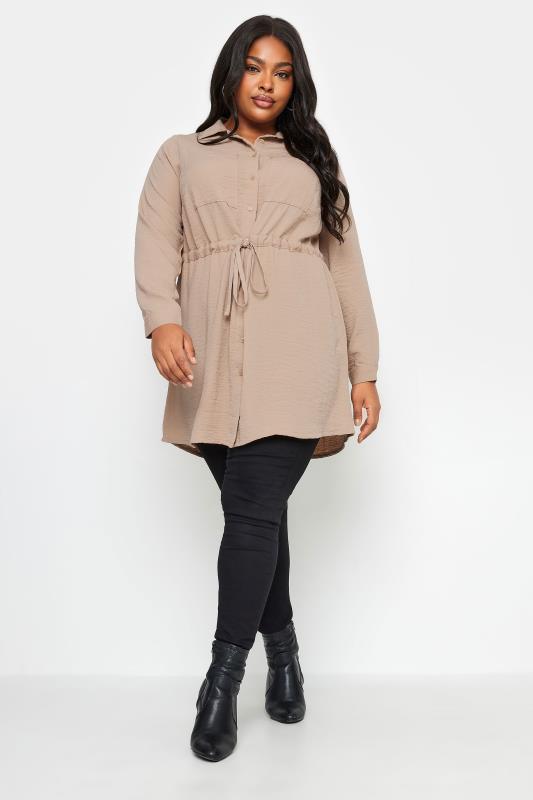 YOURS Plus Size Beige Brown Utility Tunic Shirt | Yours Clothing 2