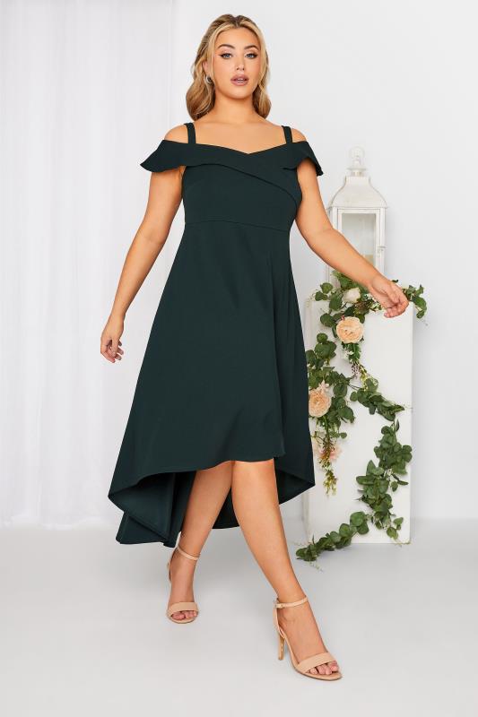YOURS LONDON Plus Size Curve Black Bardot High Low Midi Dress | Yours Clothing 3