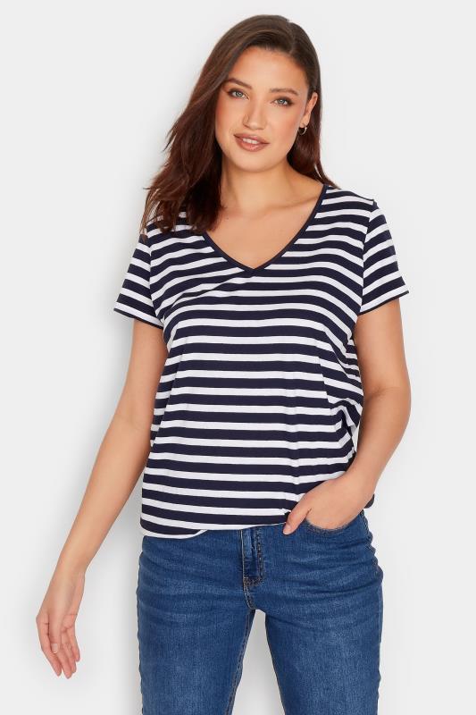 Tall  LTS Tall Navy Blue Stripe V-Neck T-Shirt
