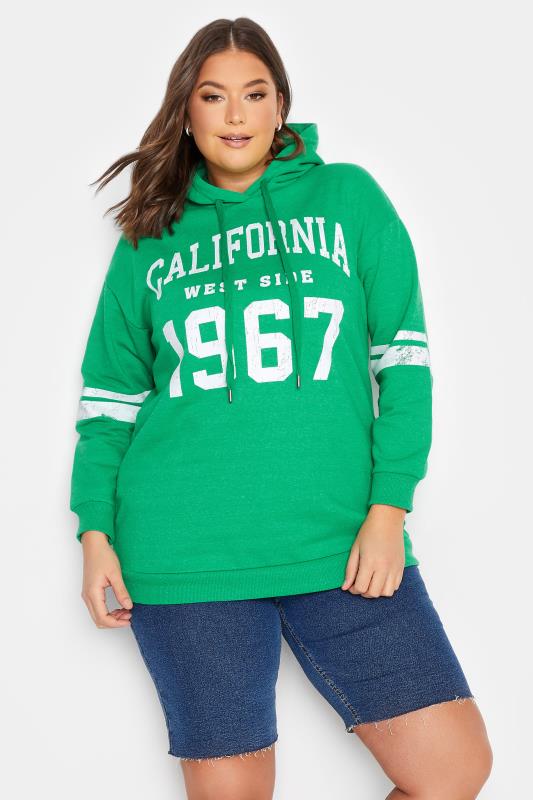 Plus Size  YOURS Curve Green 'California' Varsity Hoodie