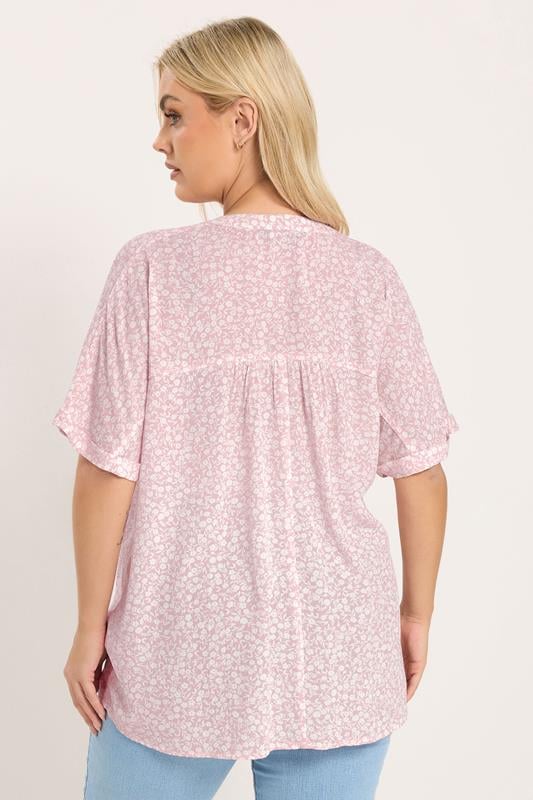 YOURS Plus Size Pink Crinkle Floral Notch Neck Top | Yours Clothing 4