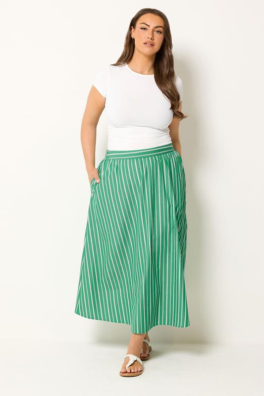 YOURS Plus Size Green Stripe Midi Skirt | Yours Clothing 1