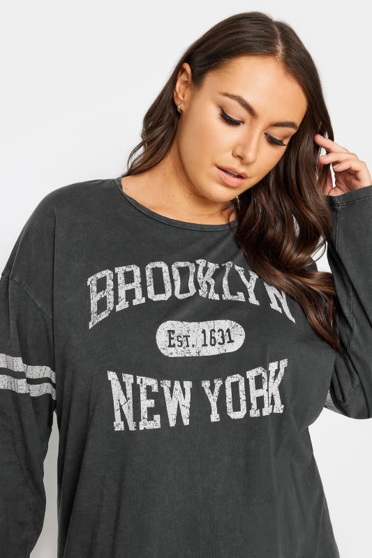 YOURS Plus Size Grey Acid Wash 'Brooklyn' Slogan T-Shirt | Yours Clothing 4