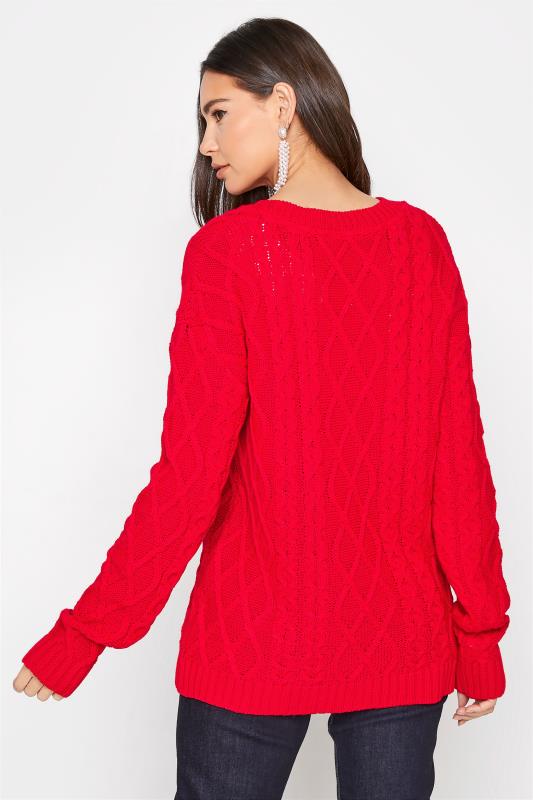 LTS Tall Bright Red Cable Knit Jumper 3