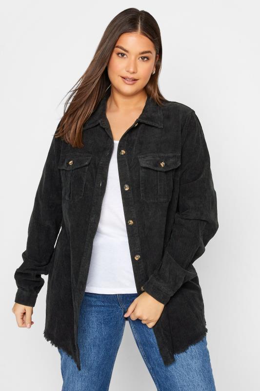LTS Tall Women's Black Distressed Cord Shacket | Yours Clothing 1