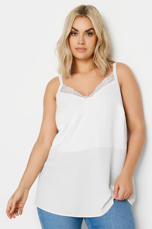 YOURS Plus Size White Lace Insert Cami Top | Yours Clothing 1