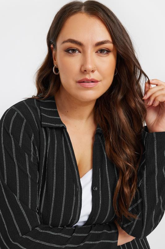 YOURS Plus Size Black Textured Pinstripe Shirt | Yours Clothing  6