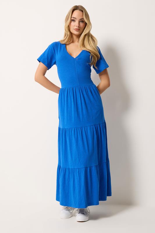 M&Co Blue Notch Neck Tiered Cotton Maxi Dress | M&Co 1