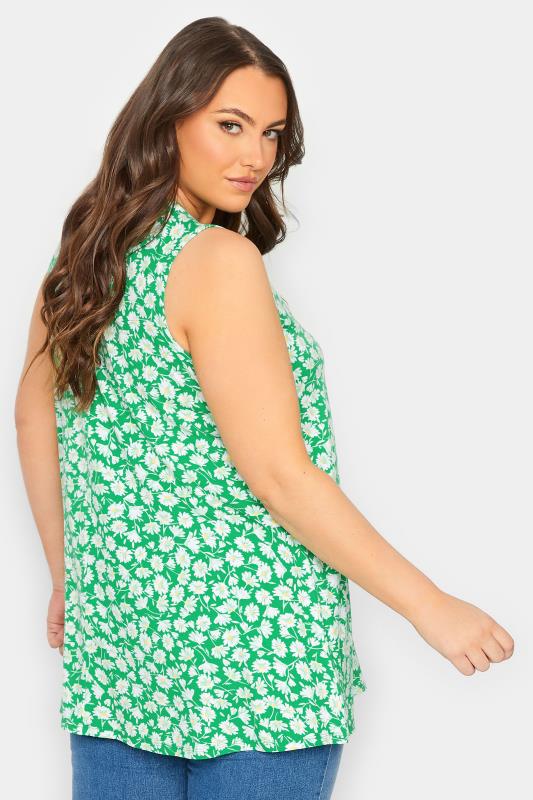 YOURS Plus Size Green Daisy Pleat Swing Vest Top | Yours Clothing 3