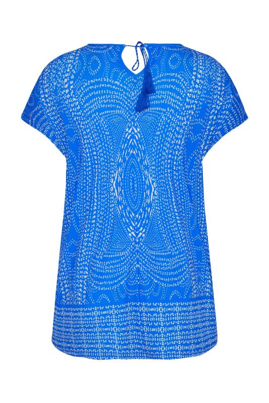 Plus Size Blue Aztec Back Tie T-Shirt | Yours Clothing 6