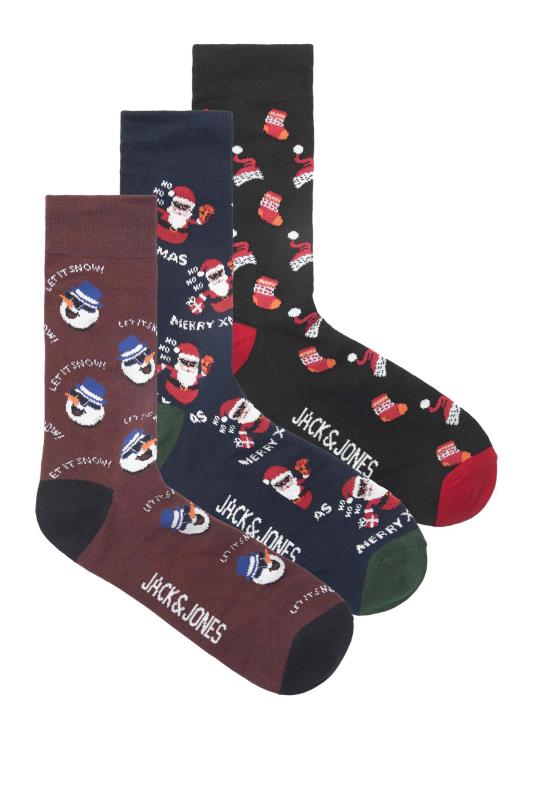 Men's  JACK & JONES 3 PACK Black & Blue Christmas Socks Gift Set