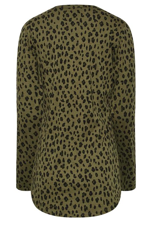 LTS Tall Women's Khaki Green Animal Print Henley T-Shirt | Long Tall Sally 7