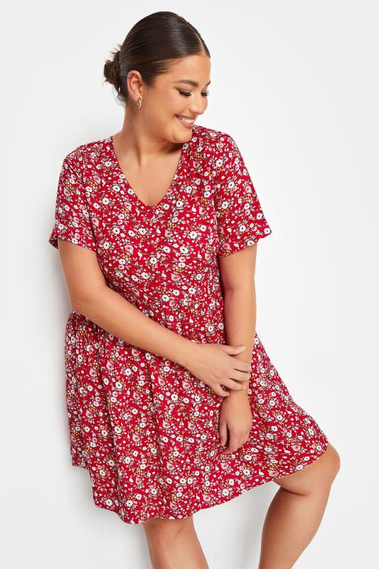 Plus Size  YOURS Curve Red Floral Print Button Through Dress