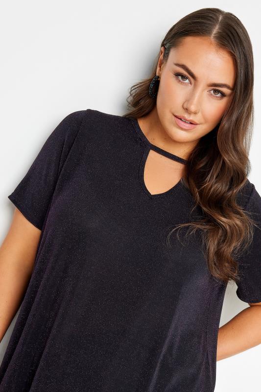 YOURS Plus Size Purple Cut Out Neck Glitter Top | Yours Clothing 4