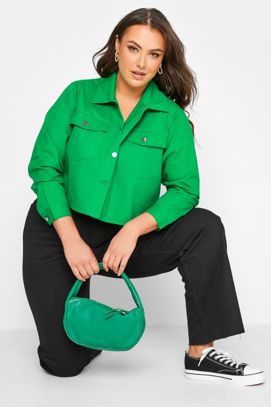 LIMITED COLLECTION Curve Bright Green Cropped Twill Shacket 4